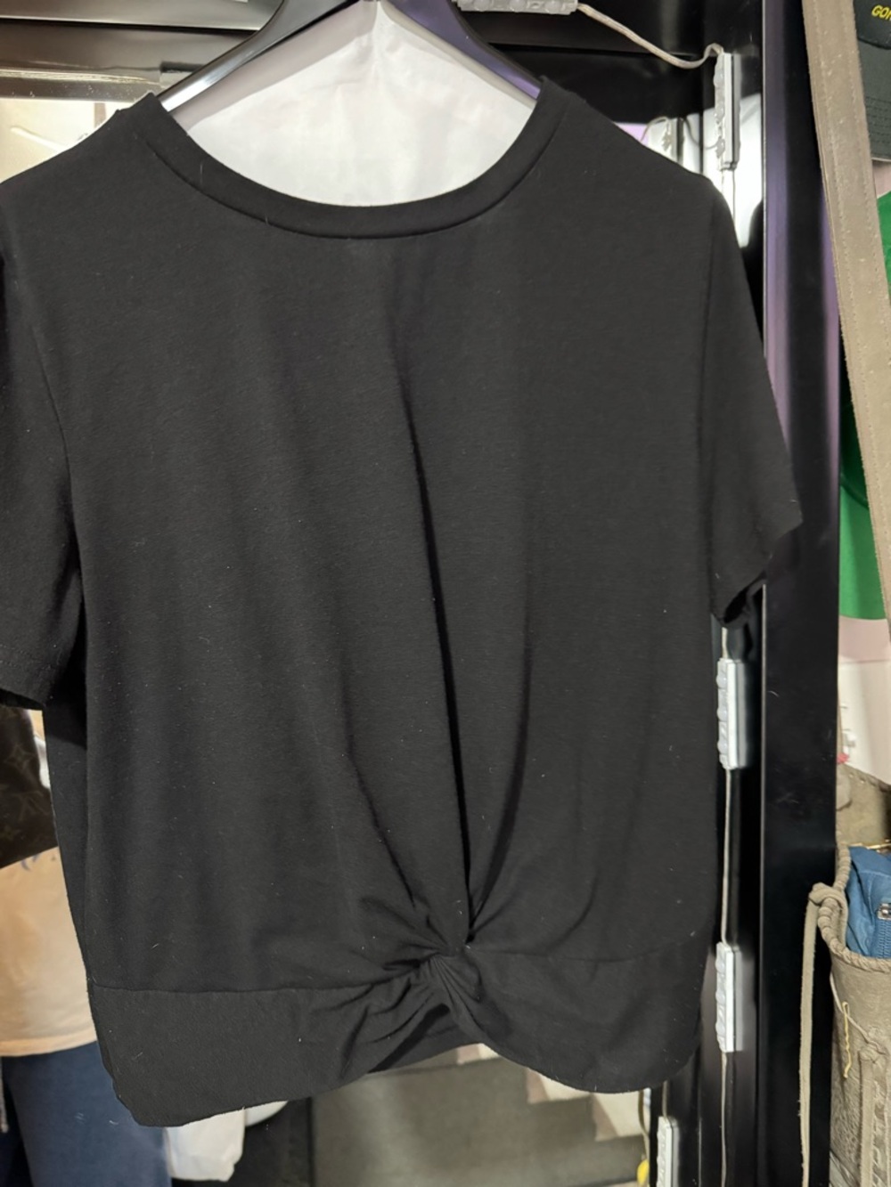 Black Short Sleeve Twist-Front Top